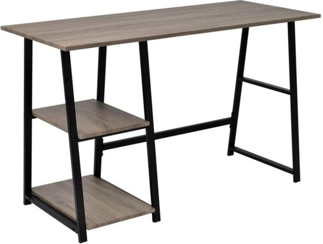 Vidaxl Schreibtisch im Industrial Design mit 2 Regalen aus Holzwerkstoff und Metall, Farbe Grau und Eiche Natur, B/T/H: 120 x 50 x 73 cm - Bild 1