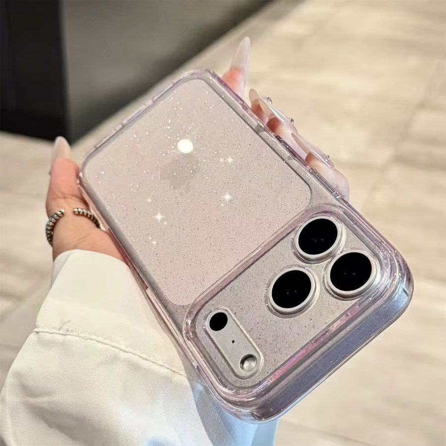FUCHU Glitzer-Silikon-Handyhülle für iPhone 17 16 15 14 13 12 Pro Max Plus in Transparent Pink mit weichem TPU-Schutz - Bild 1
