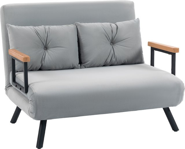 HOMCOM 4-in-1 Schlafsofa für 2 Personen mit Samtoptik und 2 Kissen, klappbares Doppelbett in Hellgrau, B/T/H: 102 x 73 x 81 cm - Bild 1