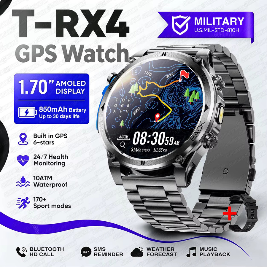 GUHUAVMI T-RX 4 Militär-GPS-Smartwatch für Herren in Schwarz mit 6 Satelliten, 10 ATM Wasserdichtigkeit, HD-Anruffunktion und 170+ Sportmodi - Bild 7
