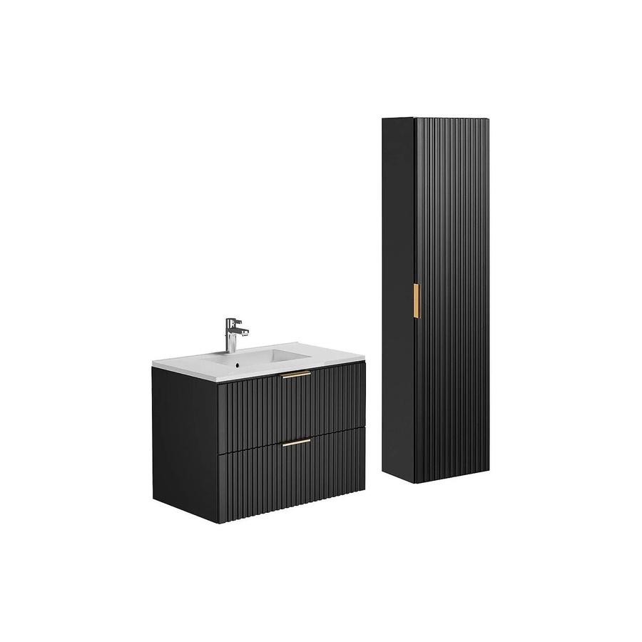 Vente-unique Badmöbel-Set Zevara in Schwarz im Art-déco-Stil mit Waschtisch, Waschbecken und Hochschrank, Breite: 80 cm - Bild 2