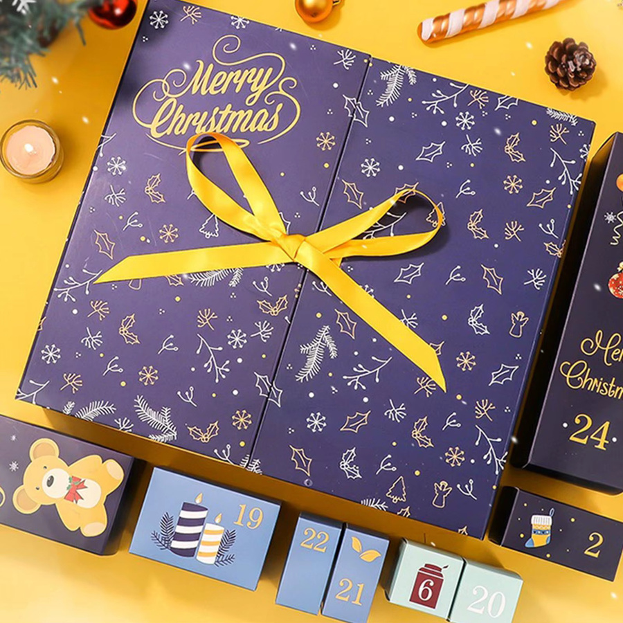 EVE Adventskalender mit 24 Tagen für Weihnachten, handgefertigte geometrische Boxen in Blau - Bild 4