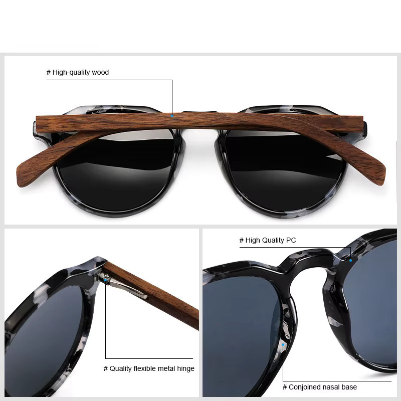 Ravenisa Sonnenbrille Holzrahmen, Vollrand, Round, Unisex - Bild 2