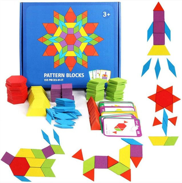 Binchi Outdoor Equipment Holzmuster-Block-Set, geometrisches Form-Puzzle, 155-teiliges Set, ab 12 Jahre - Bild 1