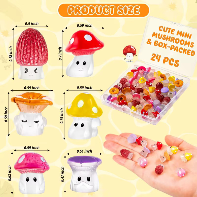 24 Stück leuchtende Mini-Pilzfiguren von XMSJ in Multicolor für Feengarten, Terrarium und Mikro-Landschaftshandwerk - Bild 2