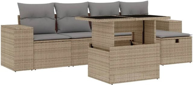 vidaXL 6-tlg Garten-Sofagarnitur aus Poly Rattan mit Kissen in Beige - Bild 1