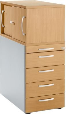 Schäfer Shop Genius Standcontainer mit Aufsatzschrank und Schiebetür, abschließbar, Buche, Braun - Bild 1