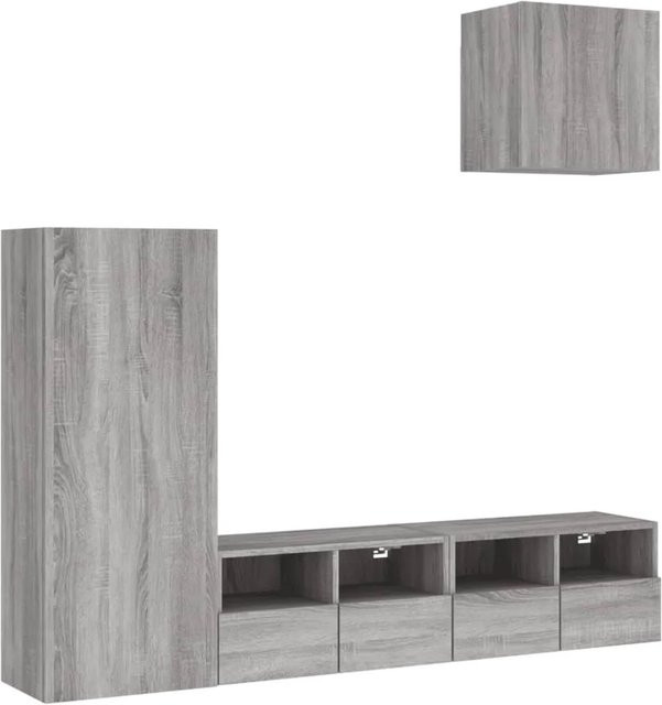 vidaXL 4-teilige Wohnwand modern in Grau Sonoma, Wandmontage, B/T/H: 300 x 30 x 102 cm - Bild 1