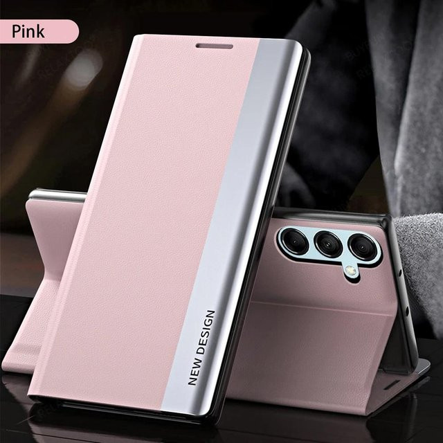 Magnetische Leder-Klapphülle mit Ständerfunktion für Samsung Galaxy A55 5G A56 A36 A26 A16 A15 A35 A25 A54 A14 A34 A53 A33 A13 A52S in Pink und Transparent - Bild 1