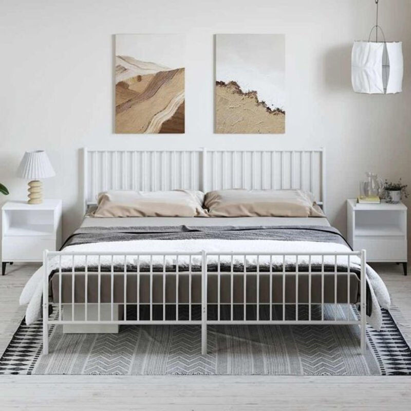 Vidaxl Metallbett mit Kopf- und Fußteil in Weiß, klassisch und minimalistisch, B/T/H: 183 x 213 cm - Bild 1