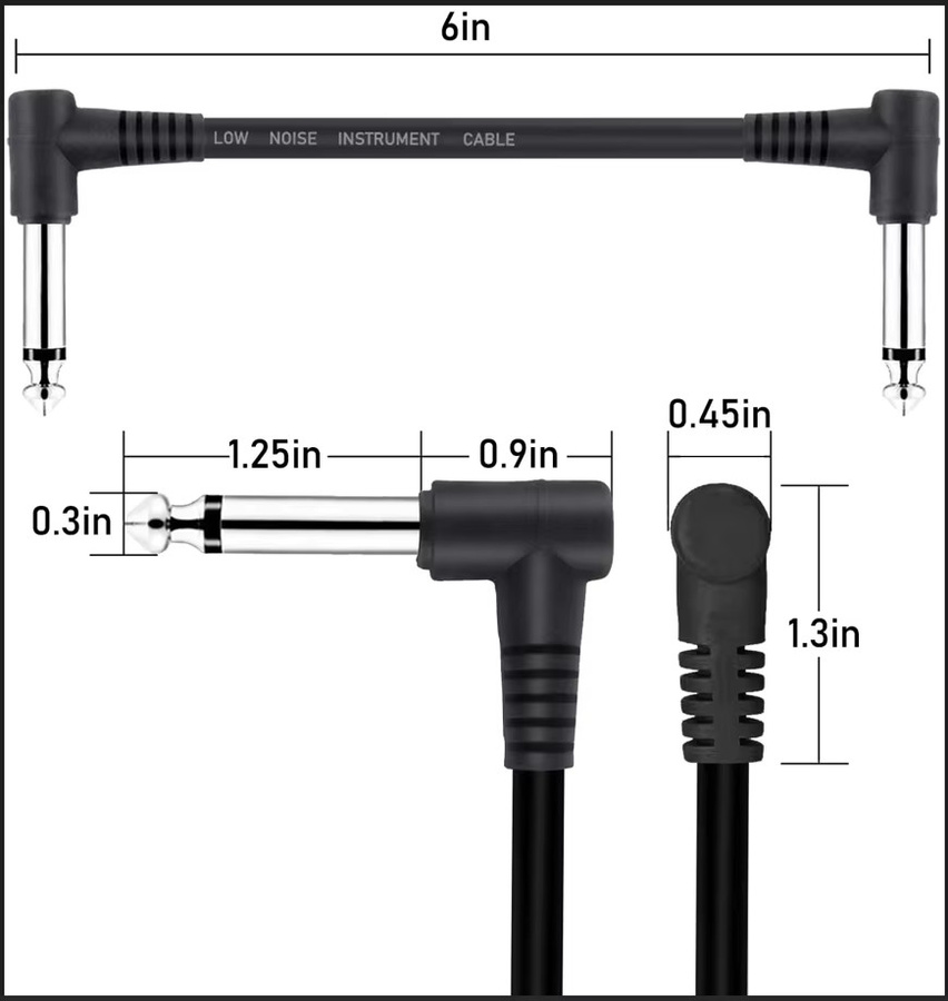 YOUYAN Gitarreneffektpedalkabel mit 6,35 mm 1/4 Zoll Klinkenstecker, rechtwinkliges Audiokabel aus Kupferdraht, Schwarz - Bild 3