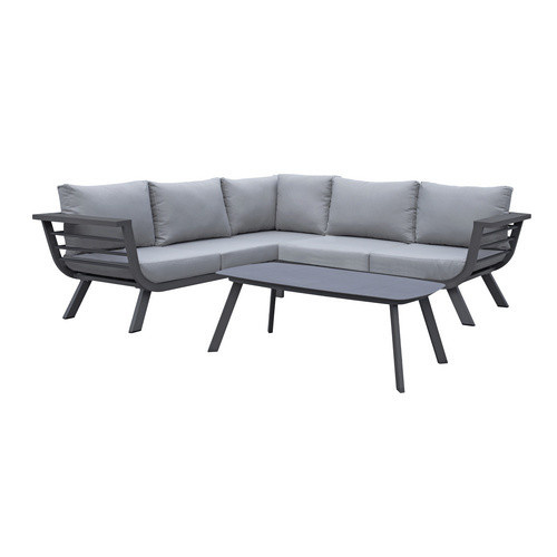 Garden Pleasure Lounge-Gruppe Aurelia in Grau mit Tisch und Auflagen aus pulverbeschichtetem Aluminium und UV-beständigem Polyester - Bild 2