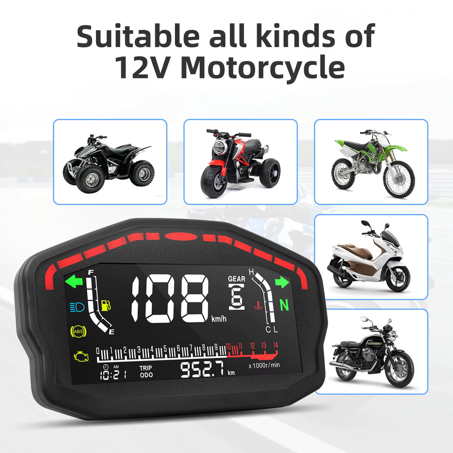 MAIMEIMI Universal LCD Tachometer Digitales Panel mit Kraftstoffsensor und Öl Gauge für Motorräder und Außenbordmotoren, Schwarz, für 1, 2 oder 4 Zylinder - Bild 2