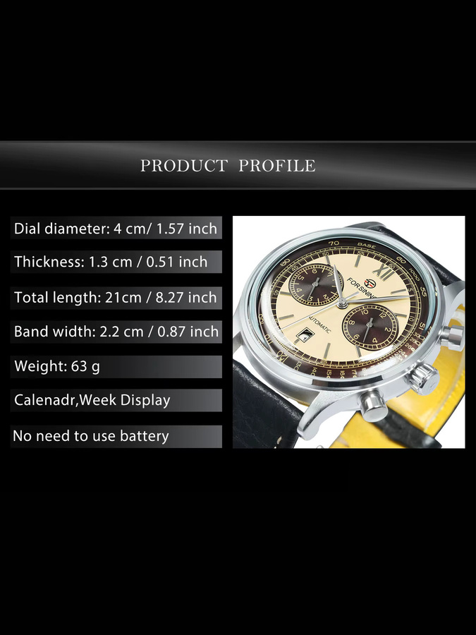 Forsining Armbanduhr Automatik, Edelstahl, Leder, Herren - Bild 6