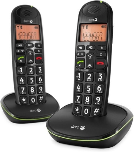 Doro PhoneEasy 100W Duo Schnurlostelefon mit Rufnummernanzeige, DECT GAP, große Tasten und Freisprecheinrichtung in Schwarz mit zusätzlichem Handset - Bild 1