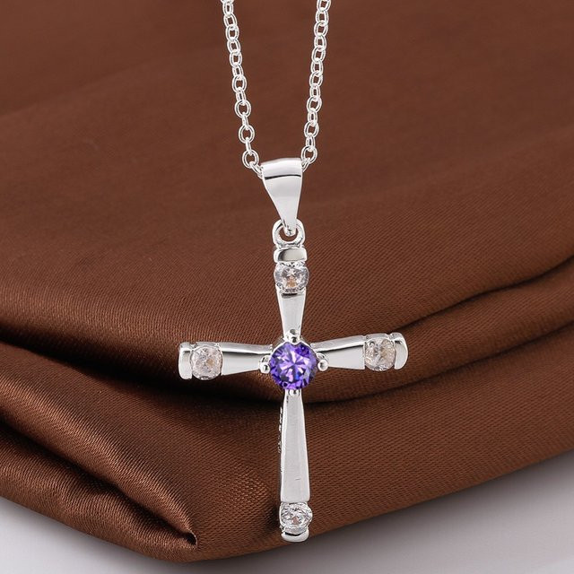 GINSTONELATE Halskette, Kreuz Anhänger, 925 Silber, Kristall, Damen - Bild 1