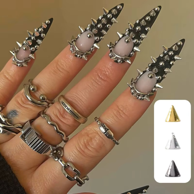 Nibiru DU Nagelnieten Spikes, Gold/Silber/Schwarz, Metallic, Unisex - Bild 3