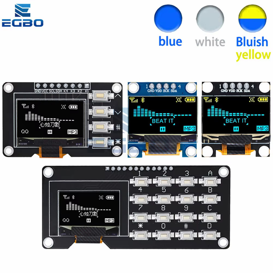 Baishundianzi 0,96 Zoll OLED IIC Display mit 4x4 Tasten, SSD1315 LCD-Bildschirmplatine für Arduino, Farben: Weiß/Gelb/Blau/Blau - Bild 2