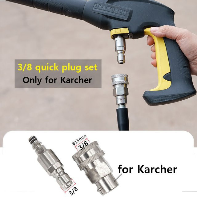 Kärcher Hochdruckreiniger-Adapter 3/8 Schnellstecker-Set mit Schlauch-Schnellverbinder und Anti-Wicklungs-Umwandlungsverbindung in Pink und Silber - Bild 1