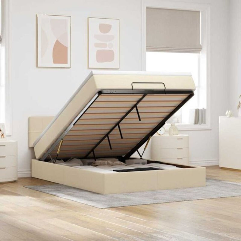Modernes Polsterbett mit Matratze und LED-Beleuchtung von vidaxl in Beige, B/T/H: 140 x 200 x 88 cm - Bild 1