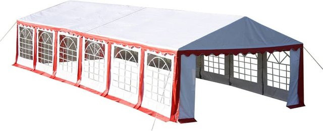 VD Home Furnishing Ersatzdach und Seitenwände für Festzelt 12 x 6 m, PVC-beschichtet, Rot & Weiß - Bild 1
