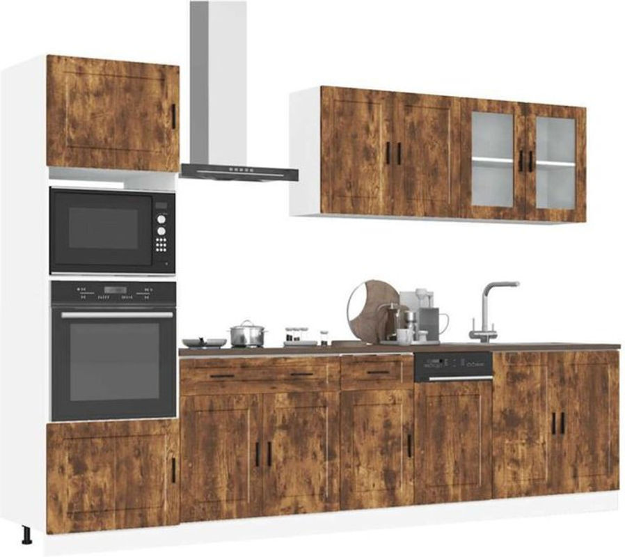 Vidaxl Küchenschrank-Set Kalmar Küchenzeile aus Holzwerkstoff und Glas in Braun, 7-teilig, Modern - Bild 1