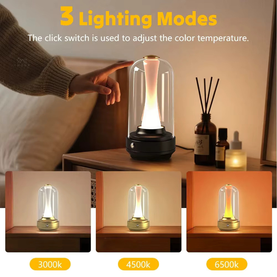 Dimmbare LED Nachtlampe mit Touch-Glas-Lampenschirm und Akku als wiederaufladbare Stimmungsleuchte für Zuhause und Café - Bild 4