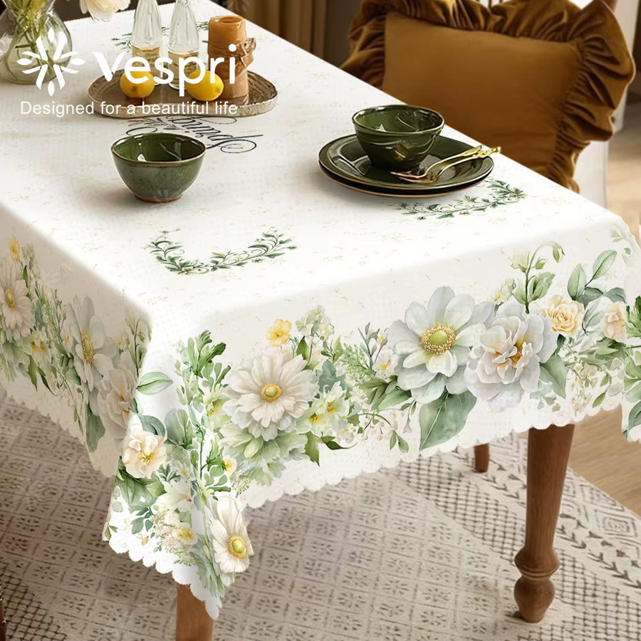 Vespri Tischdecke mit Frühlings- und Oster-Blumenmuster in Weiß-Grün aus Polyester - Bild 4