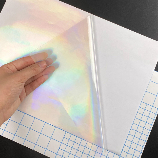 Holografische Regenbogen Kaltlaminierungsfolie in A4, wasserdichtes selbstklebendes Vinyl-Aufkleberpapier, Multicolor, 50 Blatt - Bild 1