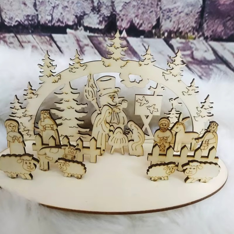 joy-enlife Weihnachts-Holzornamente Schneemann und Kirche als Tischdekoration für Weihnachten und das neue Jahr - Bild 2
