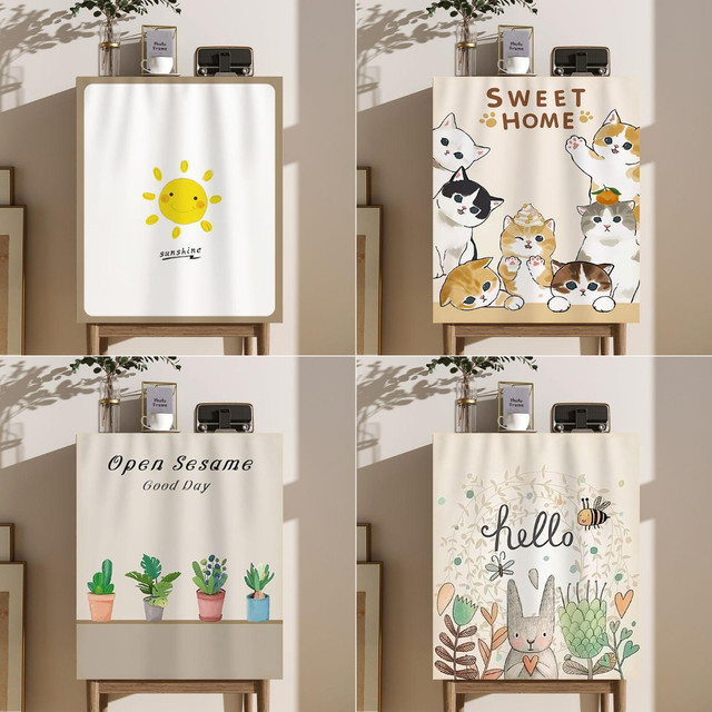 VIKAMA Moderne Schrankabdeckung mit Tier-Grafik in Multicolour, Vorhang ohne Bohren mit Klettverschluss für Schuhschrank oder Küche, Breite: 70 cm, Höhe: 40 cm - Bild 1