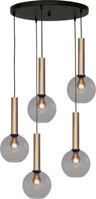Masterlight Bella 2 Pendelleuchte 5-flammig rund in Rauchgrau und Gold matt mit Glaselementen - Bild 1