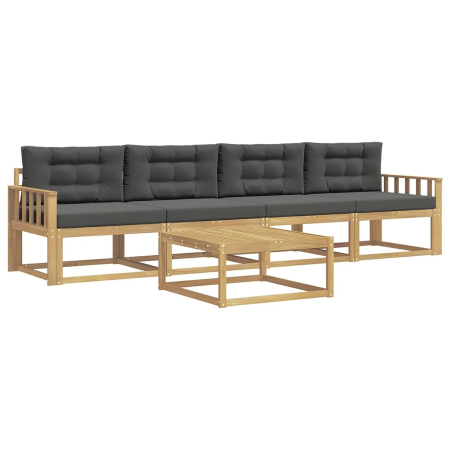 vidaXL Outdoor-Sofagarnitur aus Akazienholz mit 3-Sitzer-Sofa, Couchtisch und Kissen in Weiß, Anthrazit und Braun - Bild 2