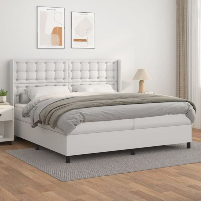 vidaxl Boxspringbett mit Matratze in Weiß aus Kunstleder und Massivholz B/T/H: 200 x 200 x 118 cm - Bild 1