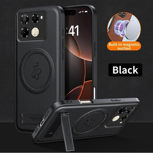 Leder Stand Hülle für Infinix Note 0 Pro, Note 0 und Hot 40i in Schwarz mit magnetischer Abdeckung und kabellosem Laden - Bild 1