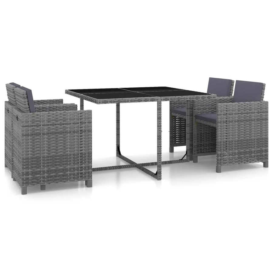 vidaXL 5-tlg Garten-Essgruppe aus Poly Rattan in Grau mit Glasplatte und Auflagen - Bild 2
