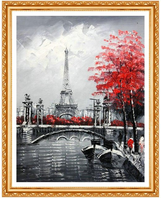 FIYO Diamantmalerei Paris DIY-Landschaft 5D Diamantstickerei, Farbe: Schwarz/Mehrfarbig, Breite: 30 cm, Höhe: 20 cm - Bild 1