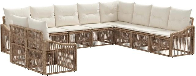 vidaXL Gartensofa-Set 10-teilig in Beige aus Poly-Rattan mit Polsterung und Kissen in U-Form - Bild 1