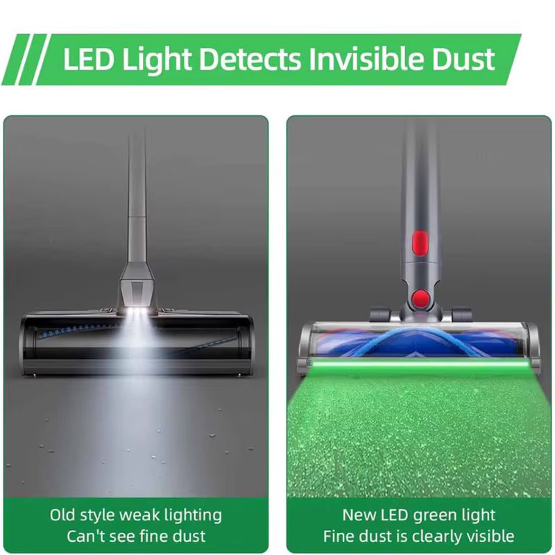 Dyson Ersatz-Bodenbürstenkopf mit LED-Lichtleiste in Grau für V7 V8 V10 V11 V15 Kabellose Staubsauger, Universelle Reinigungsrolle für Hartböden und Teppiche - Bild 6