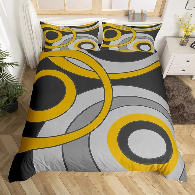 Scuple Bettwäsche Set Geometrie mit Kreis und abstrakten Wirbeln in Gelb, Microfaser, B/H: 135 x 200 cm - Bild 1