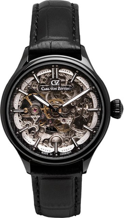 Carl von Zeyten Damenuhr Automatik, Edelstahl, Leder, 38 mm, Silber