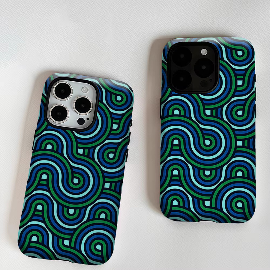 Aurea Case Matte Bumper MagSafe kompatible Schutzhülle für iPhone 17 16 15 14 13 Pro Max mit geometrischem Wellenmuster in Grün und Blau - Bild 6