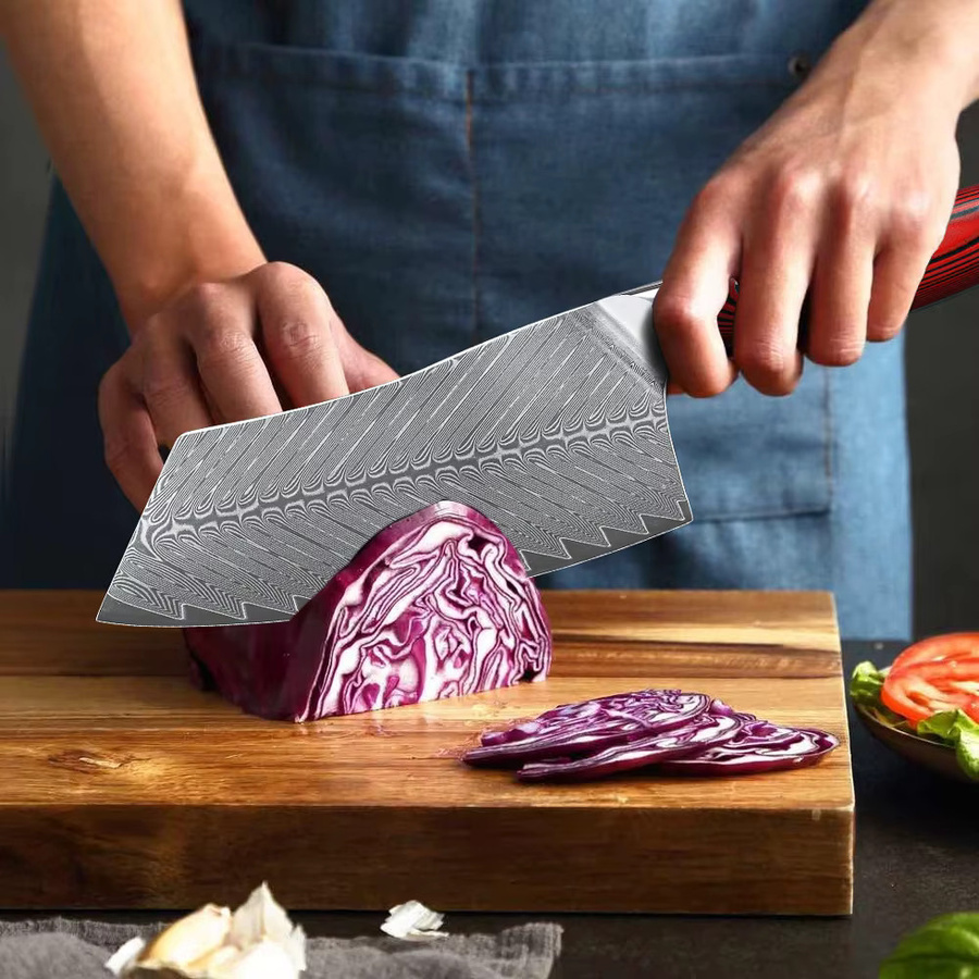 MOSTODOZO 7-Zoll Gemüsemesser aus 67-Lagen-Damaszenerstahl in Silber, Professionelles Damast-Küchenmesser und scharfes Hackmesser - Bild 2