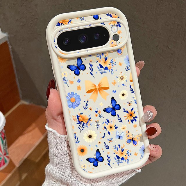 Stoßfeste TPU-Handyhülle mit Schmetterlings-Blumen-Design für Google Pixel 9, Farbe: Multicolour/Schwarz - Bild 1