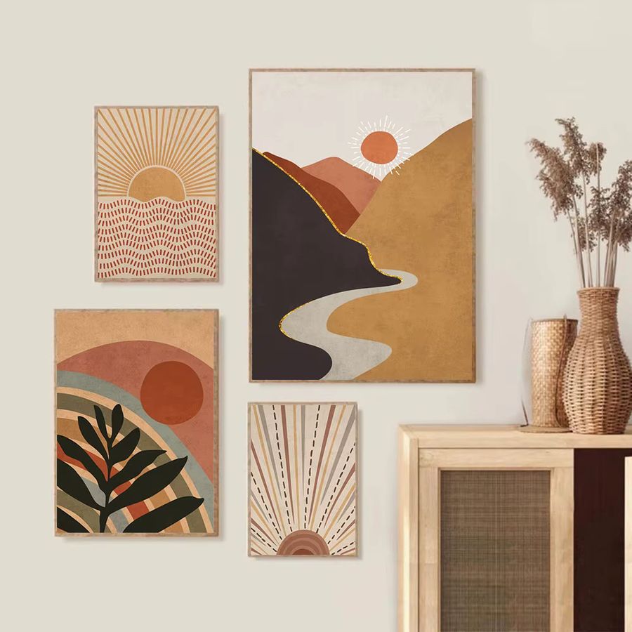 Potdemiel Mid Century Modern Wandkunstdruck Sonne in Orange und Terrakotta als Leinwand-Poster im Portraitformat - Bild 2