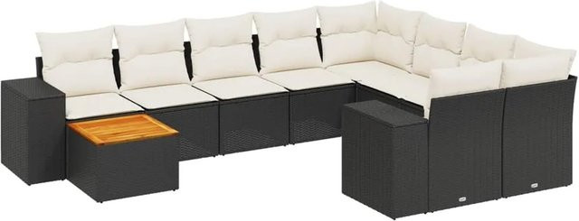 vidaXL 10-teilige Garten-Sofagarnitur in L-Form aus Poly-Rattan mit Kissen in Schwarz-Creme - Bild 1