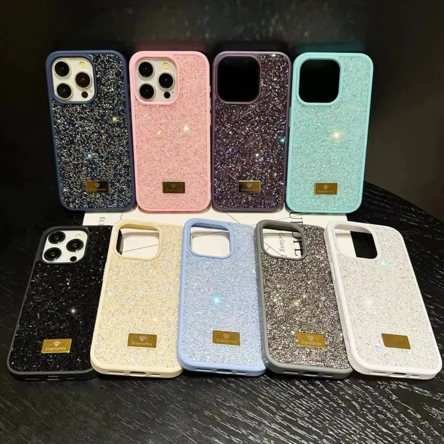 Glitzernde Diamant-Schutzhülle für Apple iPhone 16 15 14 Pro Max Plus in Beige mit Strass-Design - Bild 3