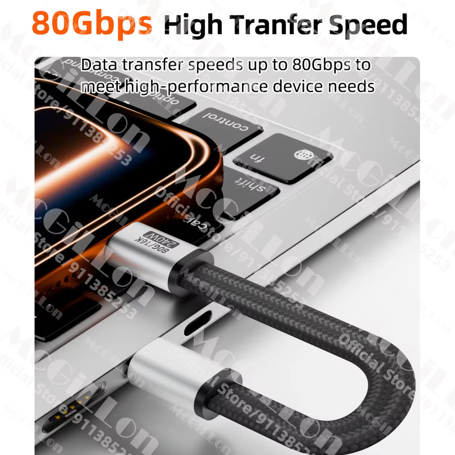 MCGILLON Magnetisches USB-C-zu-USB-C-Kurzkabel mit 80Gbps und 240W PD Schnellladefunktion, Schwarz - Bild 2