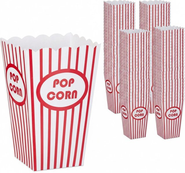 Relaxdays Popcorntüten 100er Set aus Pappe in Rot und Weiß, B/T/H: 16 x 10,5 x 10,5 cm - Bild 1