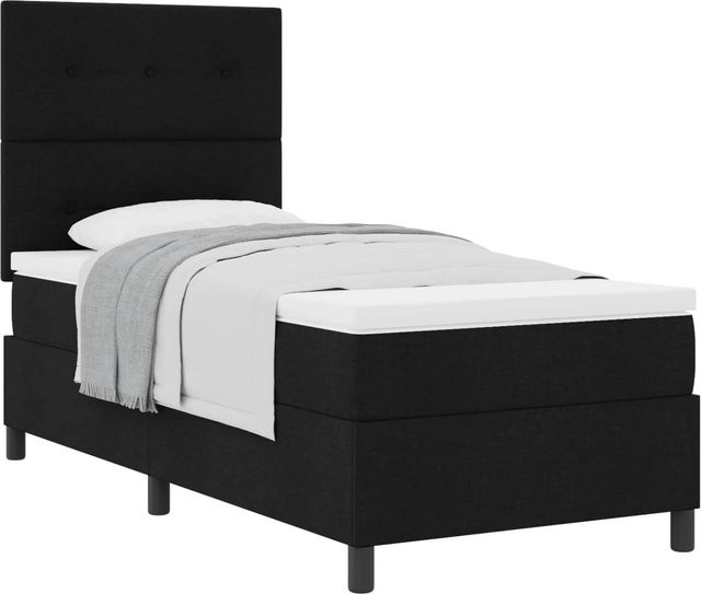 vidaXL Boxspringbett mit Matratze Schwarz aus Stoff und Kiefernholz, B/T/H: 90 x 190 x 128 cm - Bild 1